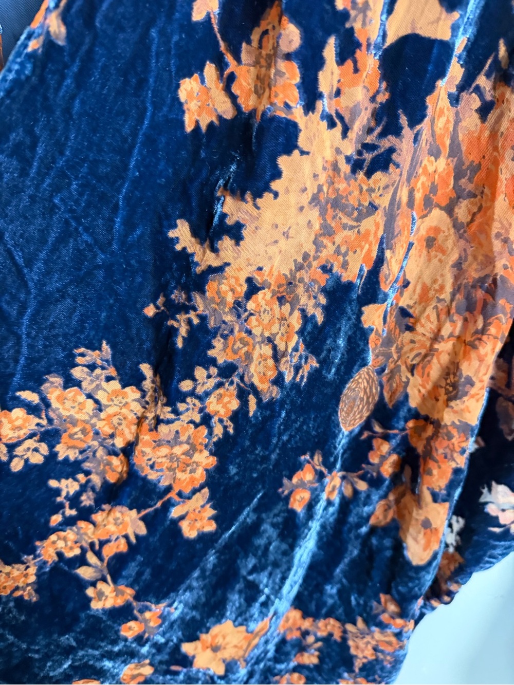 Navy Velvet Burnout Floral Kimono with Orange Blossom Print OS - Picture 3 of 6